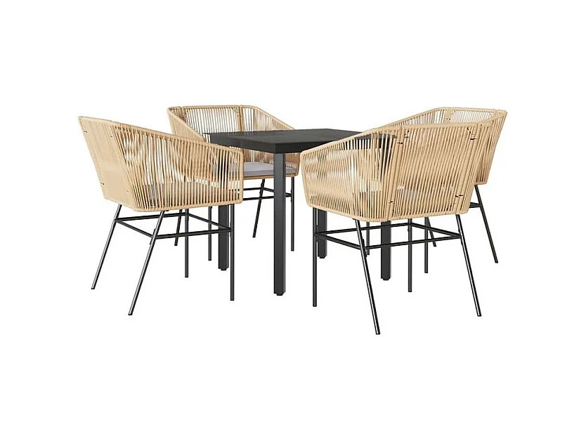 Ensemble à manger jardin coussins 5pcs marron poly rotin verre