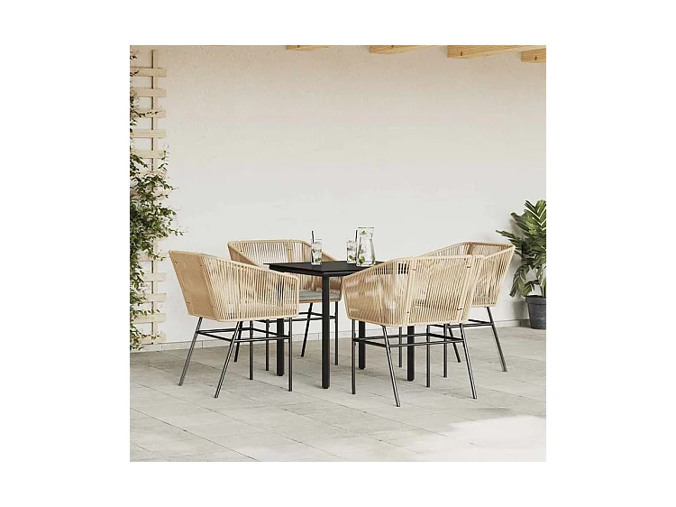 Ensemble à manger jardin coussins 5pcs marron poly rotin verre