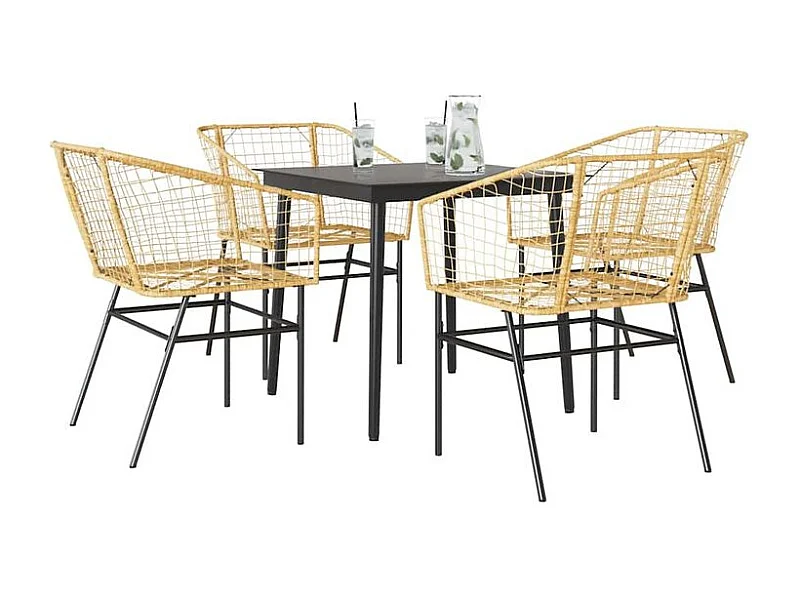 Ensemble à manger jardin 5pcs marron poly rotin verre