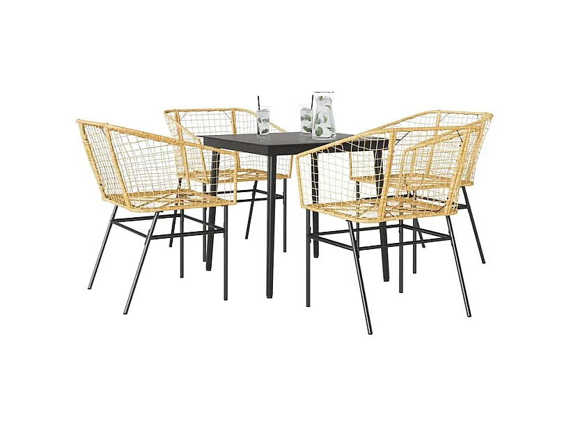 Ensemble à manger jardin 5pcs marron poly rotin verre