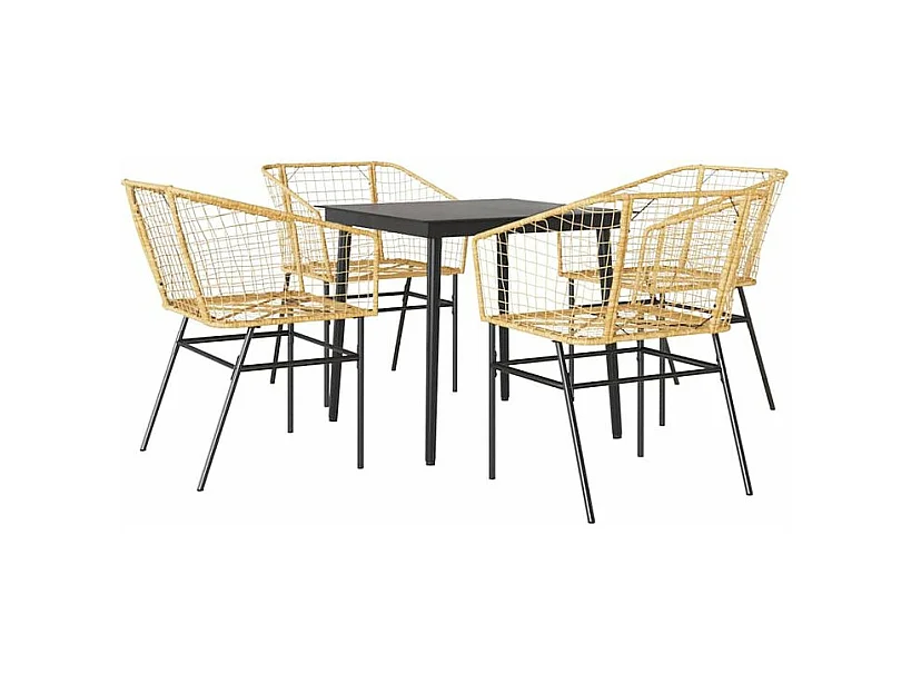 Ensemble à manger jardin 5pcs marron poly rotin verre