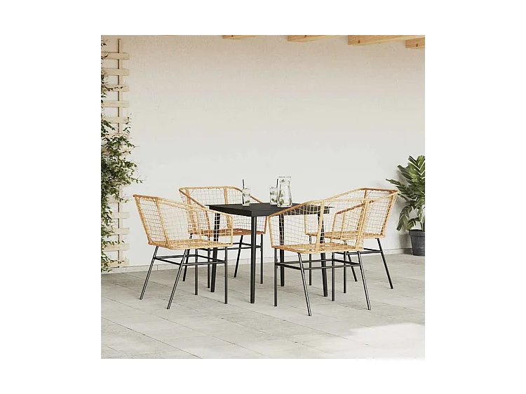 Ensemble à manger jardin 5pcs marron poly rotin verre