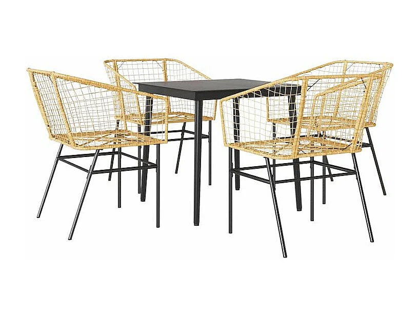 Ensemble à manger jardin 5pcs marron poly rotin verre