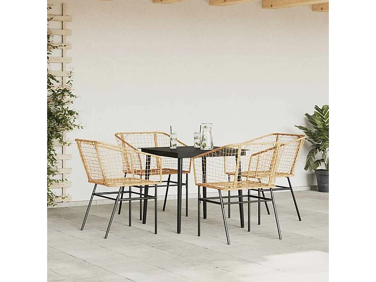 Ensemble à manger jardin 5pcs marron poly rotin verre