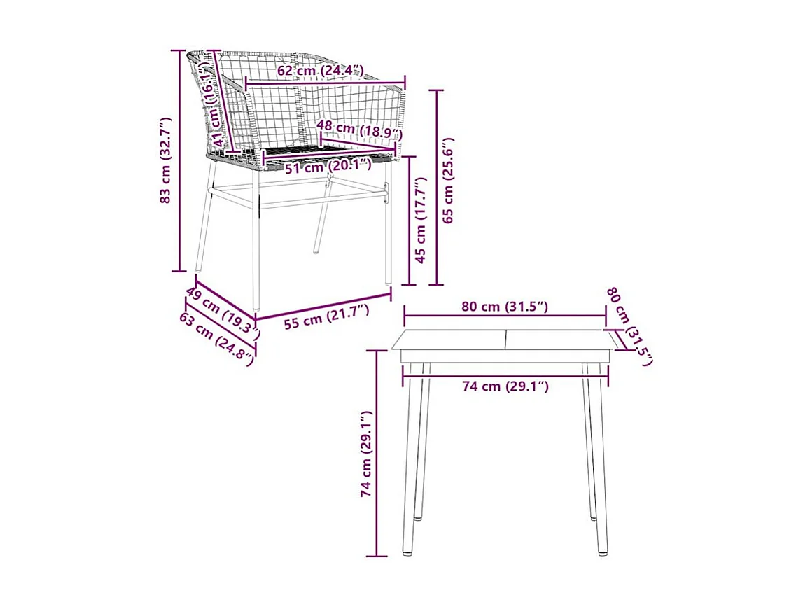 Ensemble à manger jardin 5pcs marron poly rotin verre