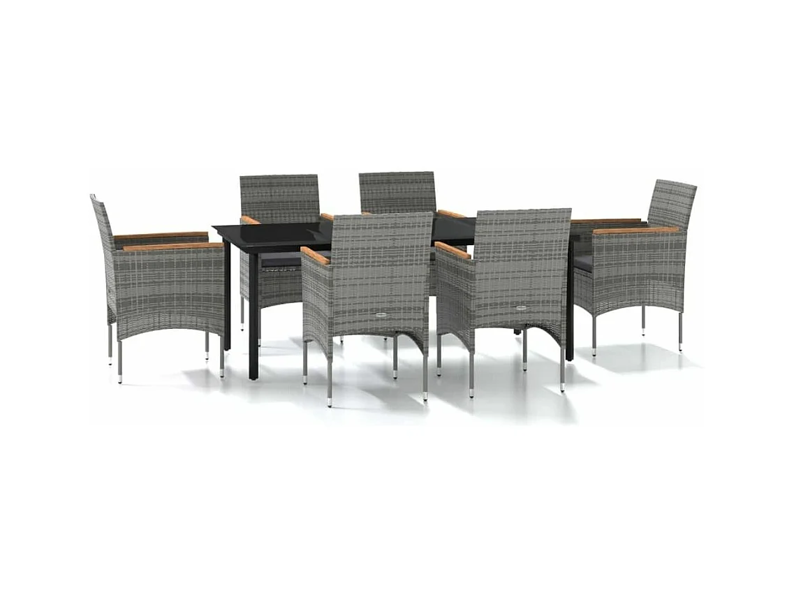 Mobilier à dîner de jardin avec coussins 7 pcs Gris et noir