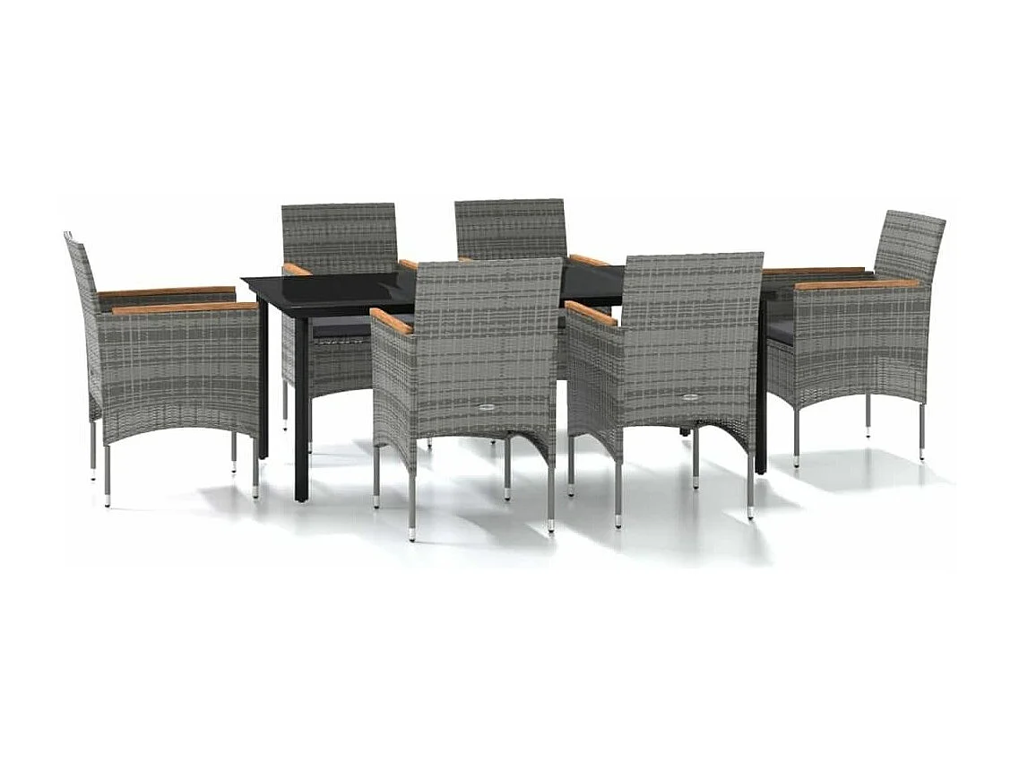 Mobilier à dîner de jardin avec coussins 7 pcs Gris et noir