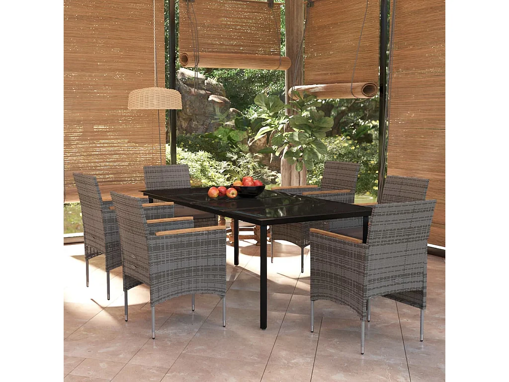 Mobilier à dîner de jardin avec coussins 7 pcs Gris et noir