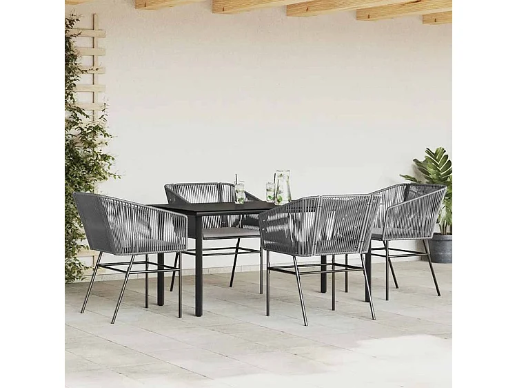 Ensemble à manger jardin coussins 5 pcs gris poly rotin verre
