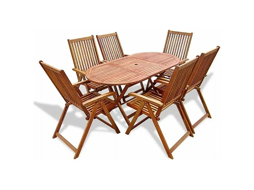 Table ovale et 6 chaises de jardin acacia clair Polina 3