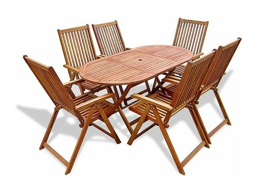 Table ovale et 6 chaises de jardin acacia clair Polina 3