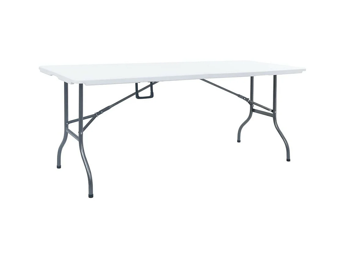 Table pliable de jardin avec 2 bancs 180cm Acier et PEHD Blanc