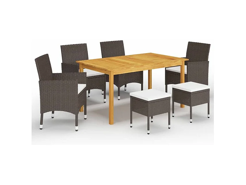 Ensemble à manger de jardin 7 pcs Marron
