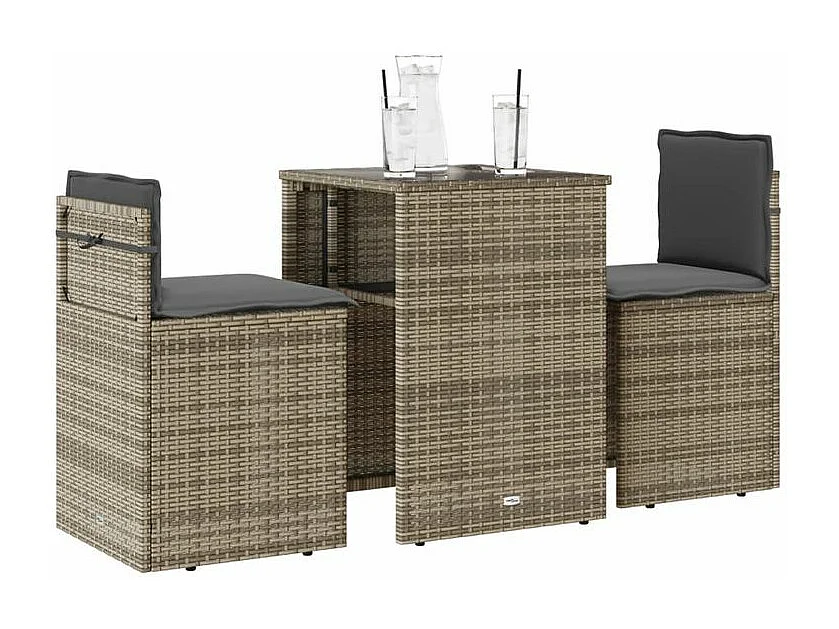 Ensemble de bistro 3 pcs avec coussins gris résine tressée