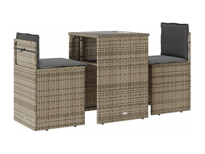 Ensemble de bistro 3 pcs avec coussins gris résine tressée