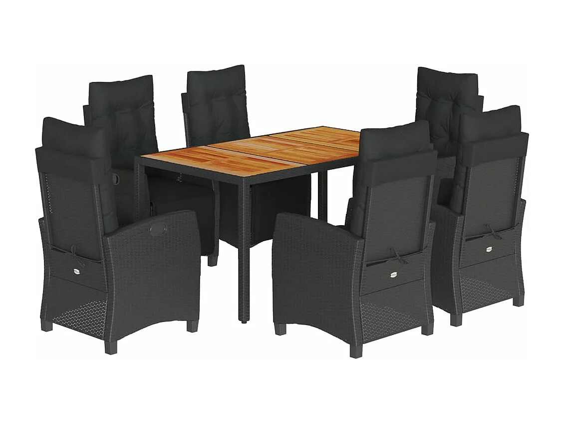Ensemble à manger de jardin coussins 7pcs Noir Résine tressée
