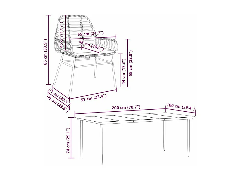 Ensemble à manger de jardin coussins 9pcs noir poly rotin verre