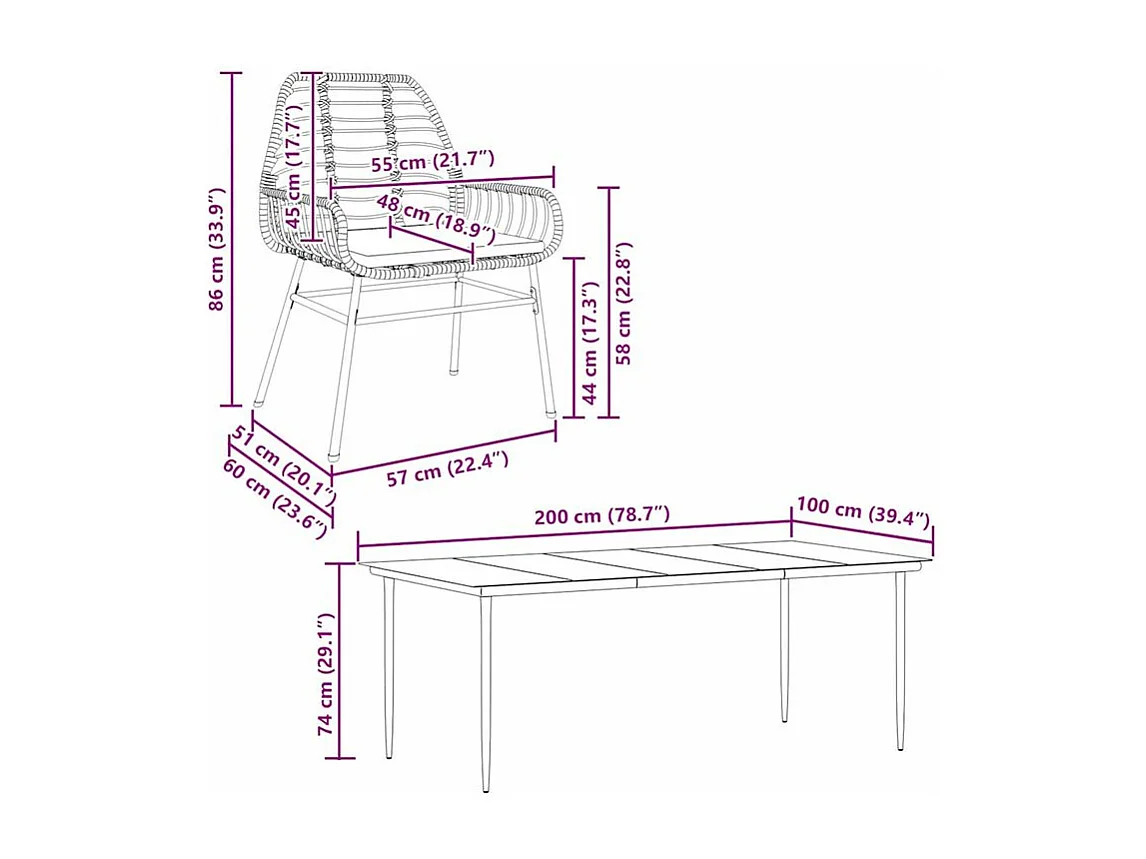 Ensemble à manger de jardin coussins 9pcs noir poly rotin verre