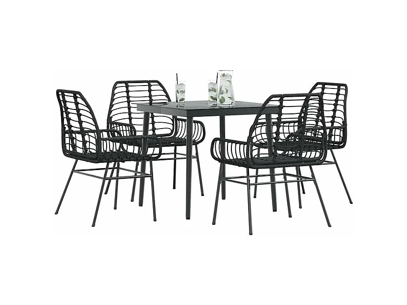 Ensemble à manger de jardin 5 pcs noir résine tressée verre