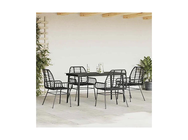 Ensemble à manger de jardin 5 pcs noir résine tressée verre
