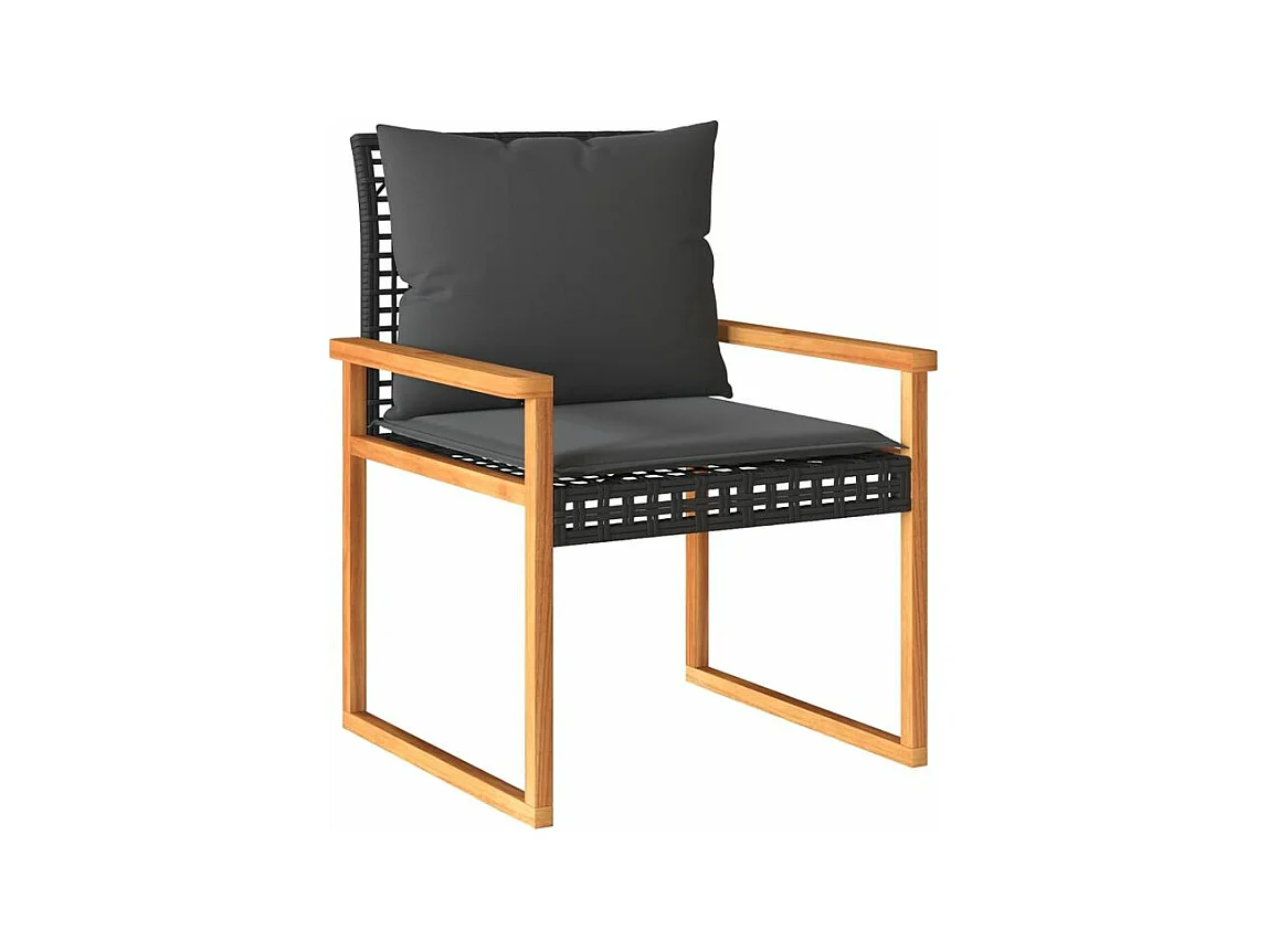 Ensemble de bistro 3 pcs et coussins noir résine tressée acacia