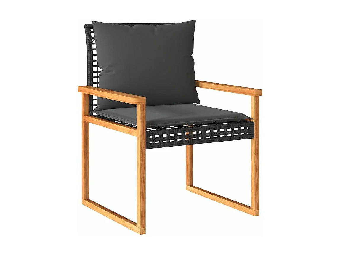 Ensemble de bistro 3 pcs et coussins noir résine tressée acacia