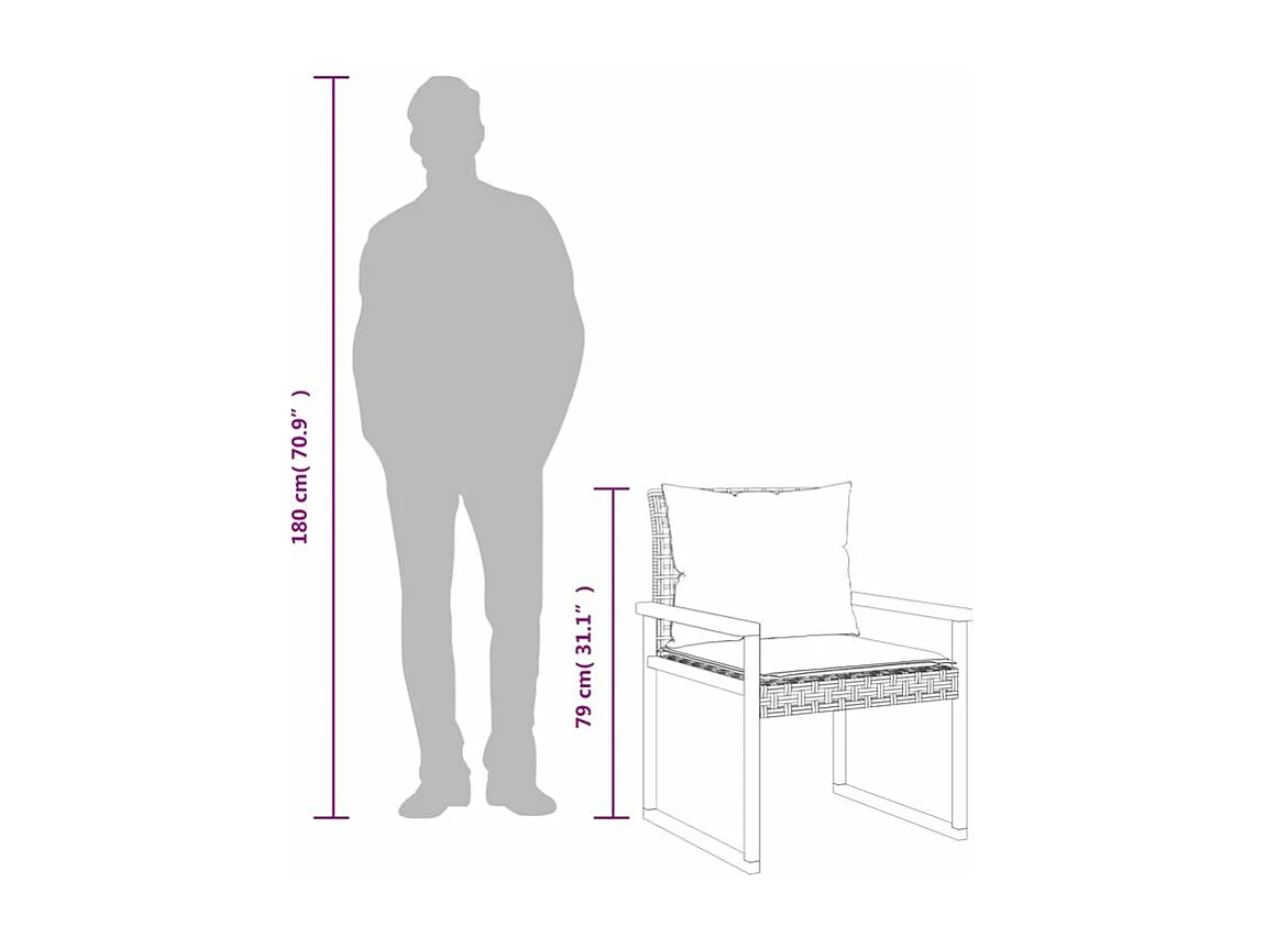 Ensemble de bistro 3 pcs et coussins noir résine tressée acacia