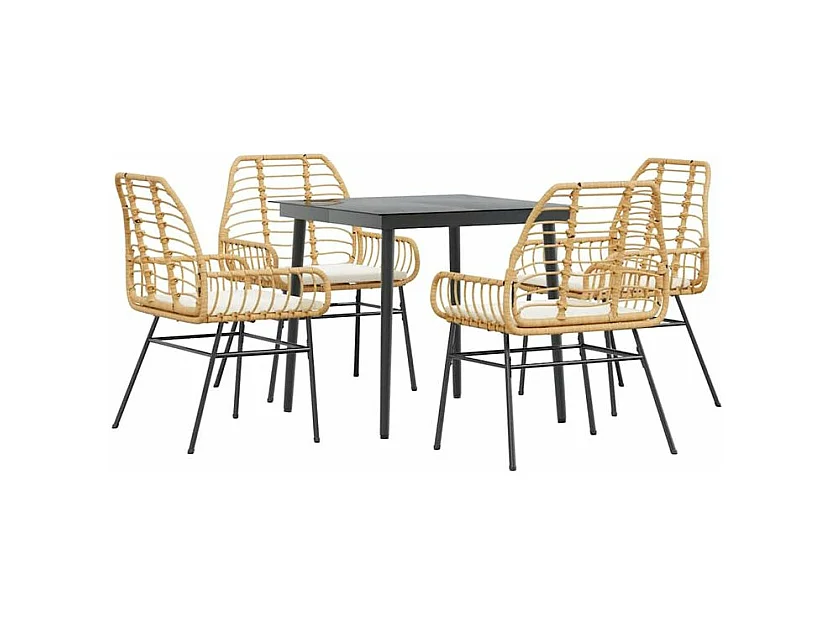 Ensemble à manger jardin coussins 5pcs marron poly rotin verre