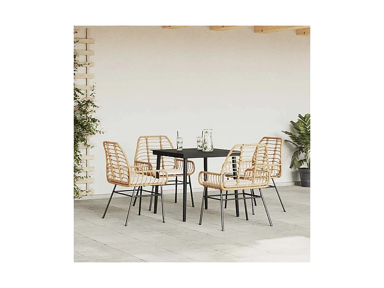 Ensemble à manger jardin coussins 5pcs marron poly rotin verre