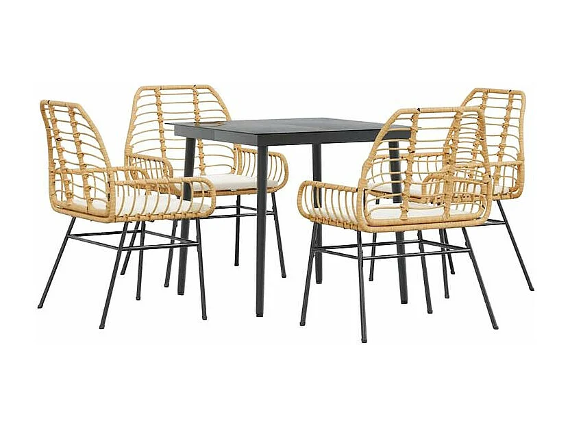 Ensemble à manger jardin coussins 5pcs marron poly rotin verre