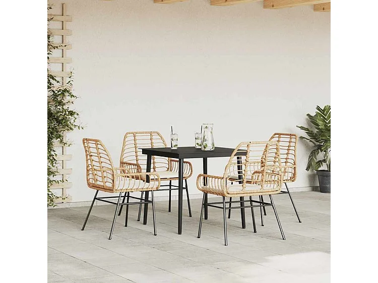 Ensemble à manger jardin coussins 5pcs marron poly rotin verre