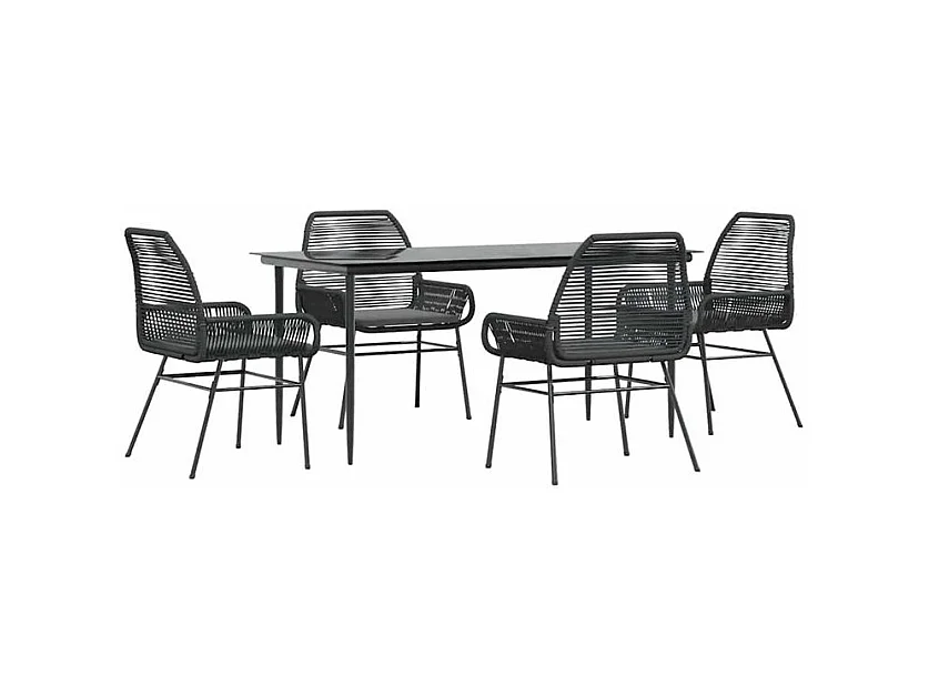Ensemble à manger de jardin et coussins 5 pcs noir rotin verre