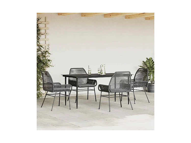 Ensemble à manger de jardin et coussins 5 pcs noir rotin verre