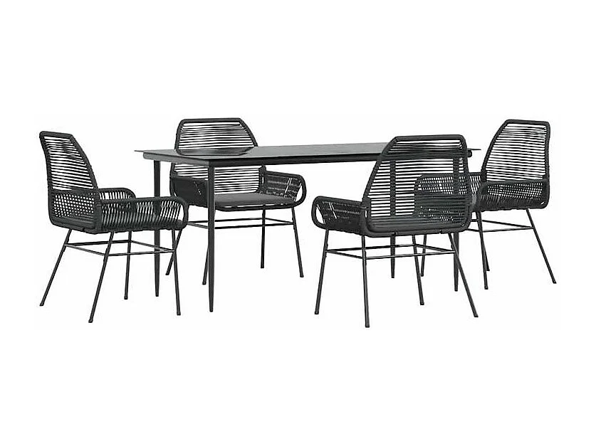 Ensemble à manger de jardin et coussins 5 pcs noir rotin verre