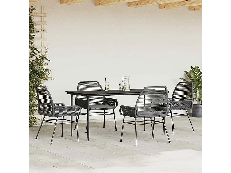 Ensemble à manger de jardin et coussins 5 pcs noir rotin verre