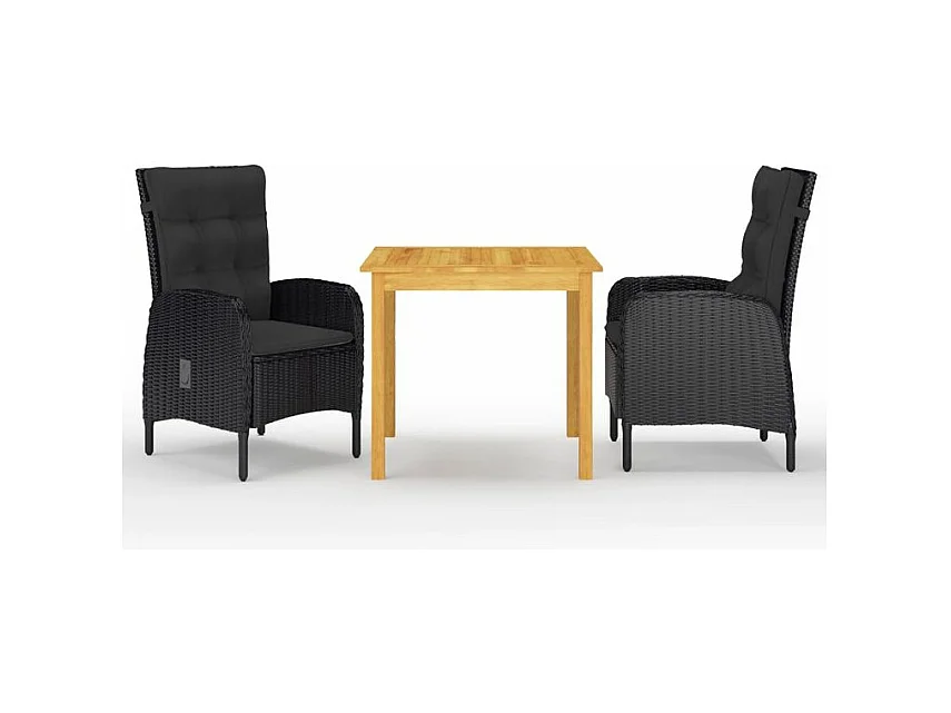 Ensemble de salle à manger de jardin 3 pcs Noir