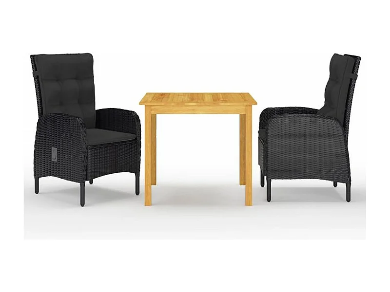 Ensemble de salle à manger de jardin 3 pcs Noir