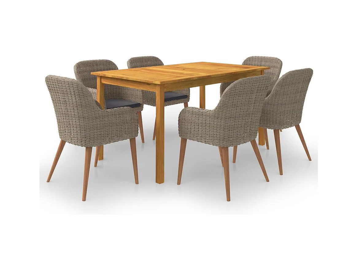 Ensemble de salle à manger de jardin 7 pcs Marron 17