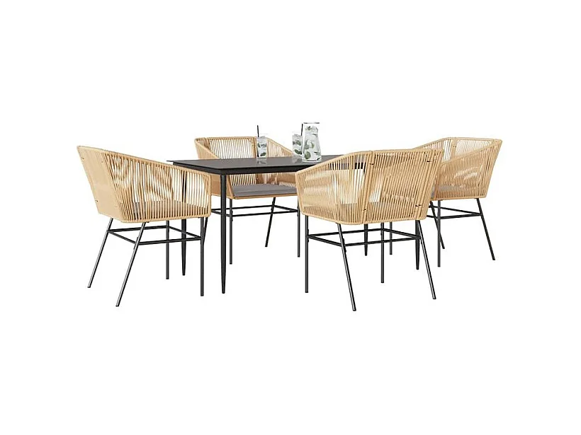 Ensemble à manger jardin coussins 5pcs marron poly rotin verre
