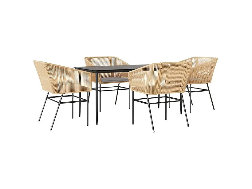 Ensemble à manger jardin coussins 5pcs marron poly rotin verre