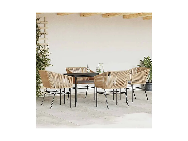 Ensemble à manger jardin coussins 5pcs marron poly rotin verre