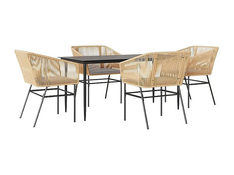 Ensemble à manger jardin coussins 5pcs marron poly rotin verre