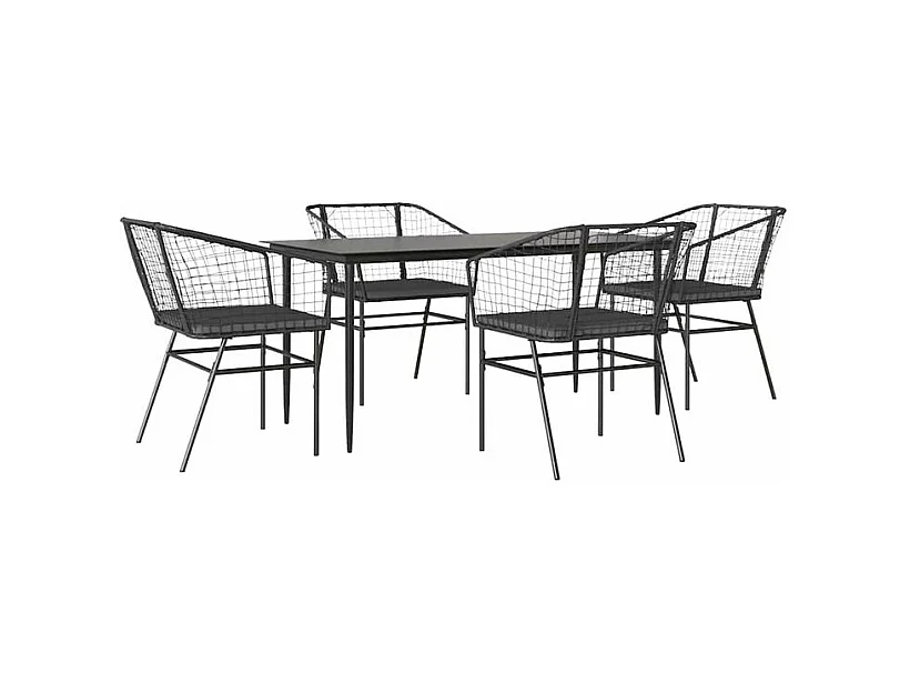 Ensemble à manger de jardin et coussins 5 pcs noir rotin verre