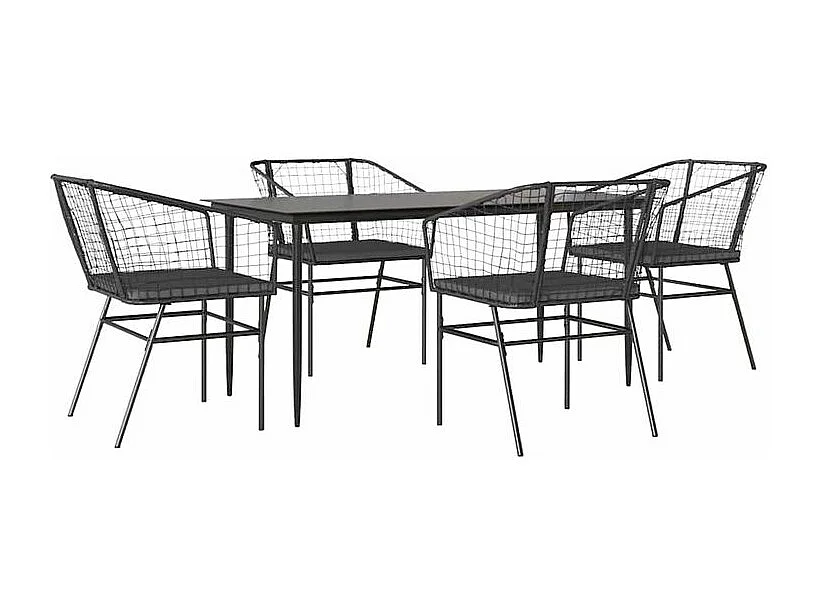 Ensemble à manger de jardin et coussins 5 pcs noir rotin verre