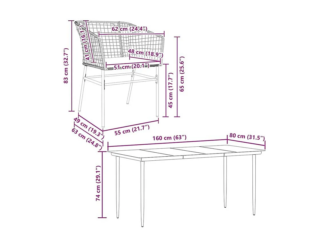 Ensemble à manger de jardin et coussins 5 pcs noir rotin verre