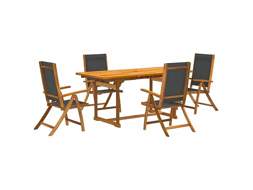 Ensemble à manger de jardin 5pcs bois d'acacia solide textilène