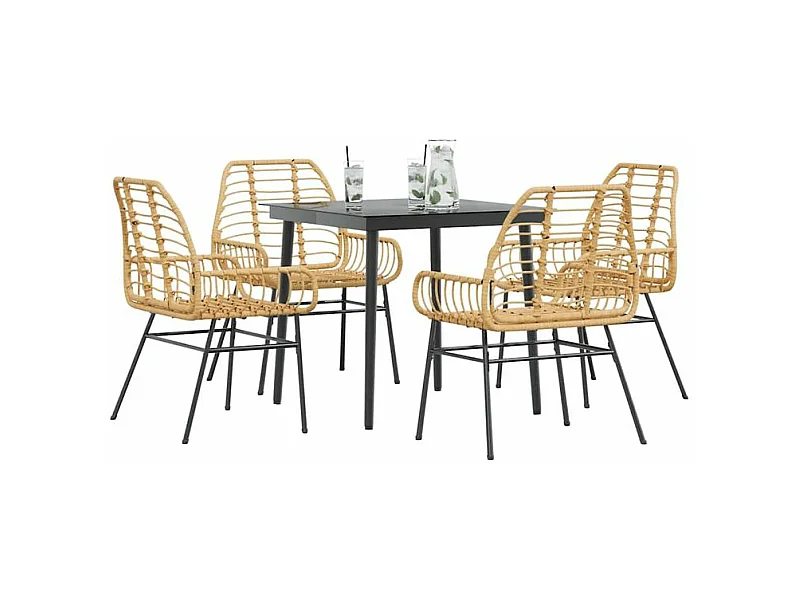 Ensemble à manger jardin 5pcs marron poly rotin verre