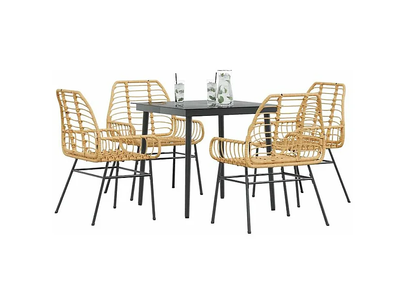 Ensemble à manger jardin 5pcs marron poly rotin verre