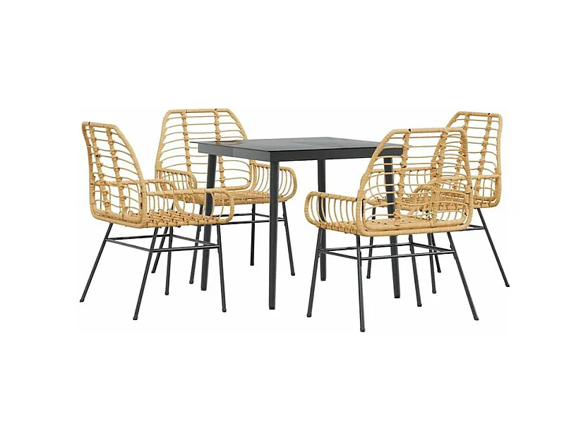 Ensemble à manger jardin 5pcs marron poly rotin verre