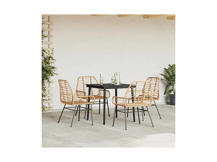 Ensemble à manger jardin 5pcs marron poly rotin verre